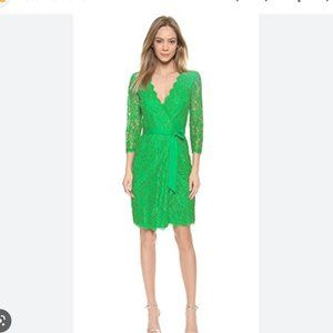Diane Von Furstenberg Green Lace Wrap Dress 8